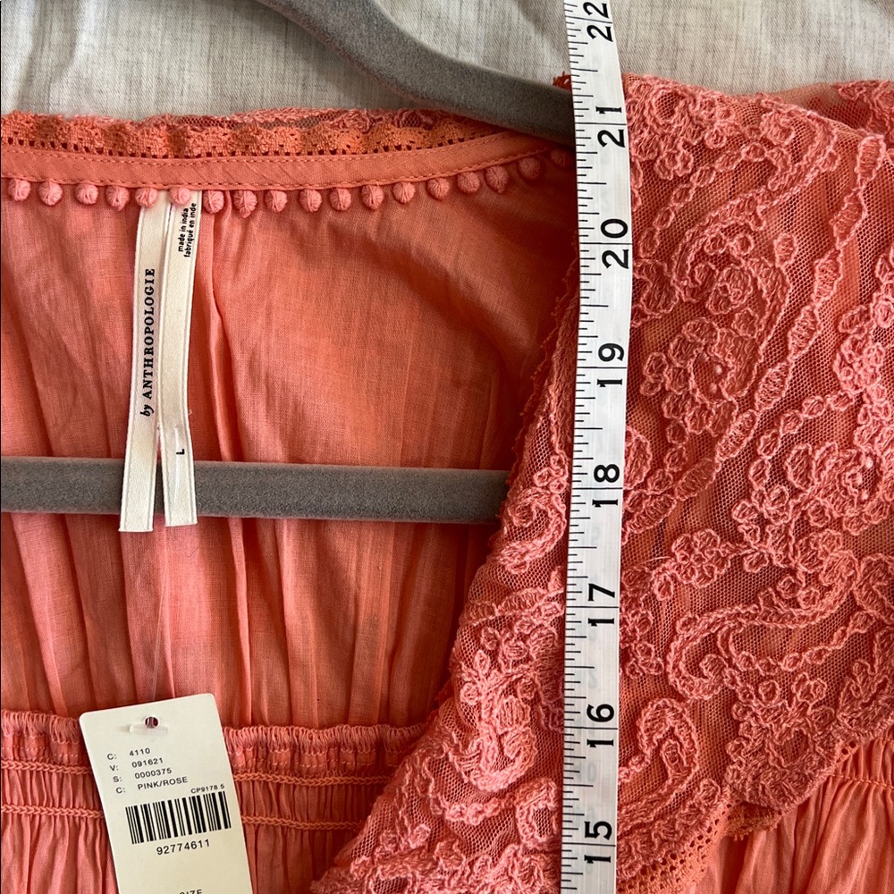 NEW Anthropologie Babydoll Lace Blouse Long Sleeve Sz Large Peach - Picture 9 of 11